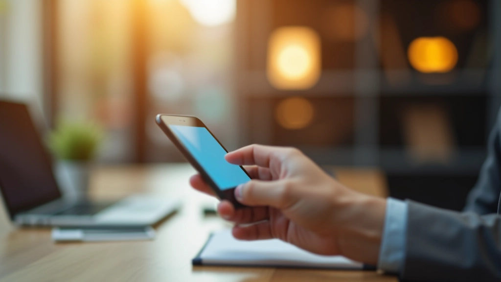 Fokussierter Blick auf Smartphone mit Apps geöffnet in ruhiger Umgebung symbolisiert konzentrierte tägliche Arbeit